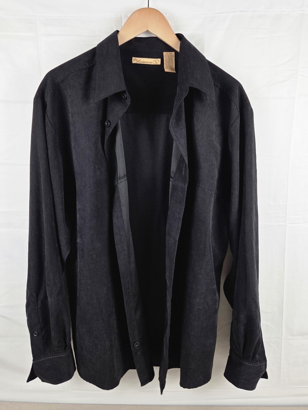 The Havanera Co Faux Suede Shirt Mens XL Black Long Sleeve Button Up Solid